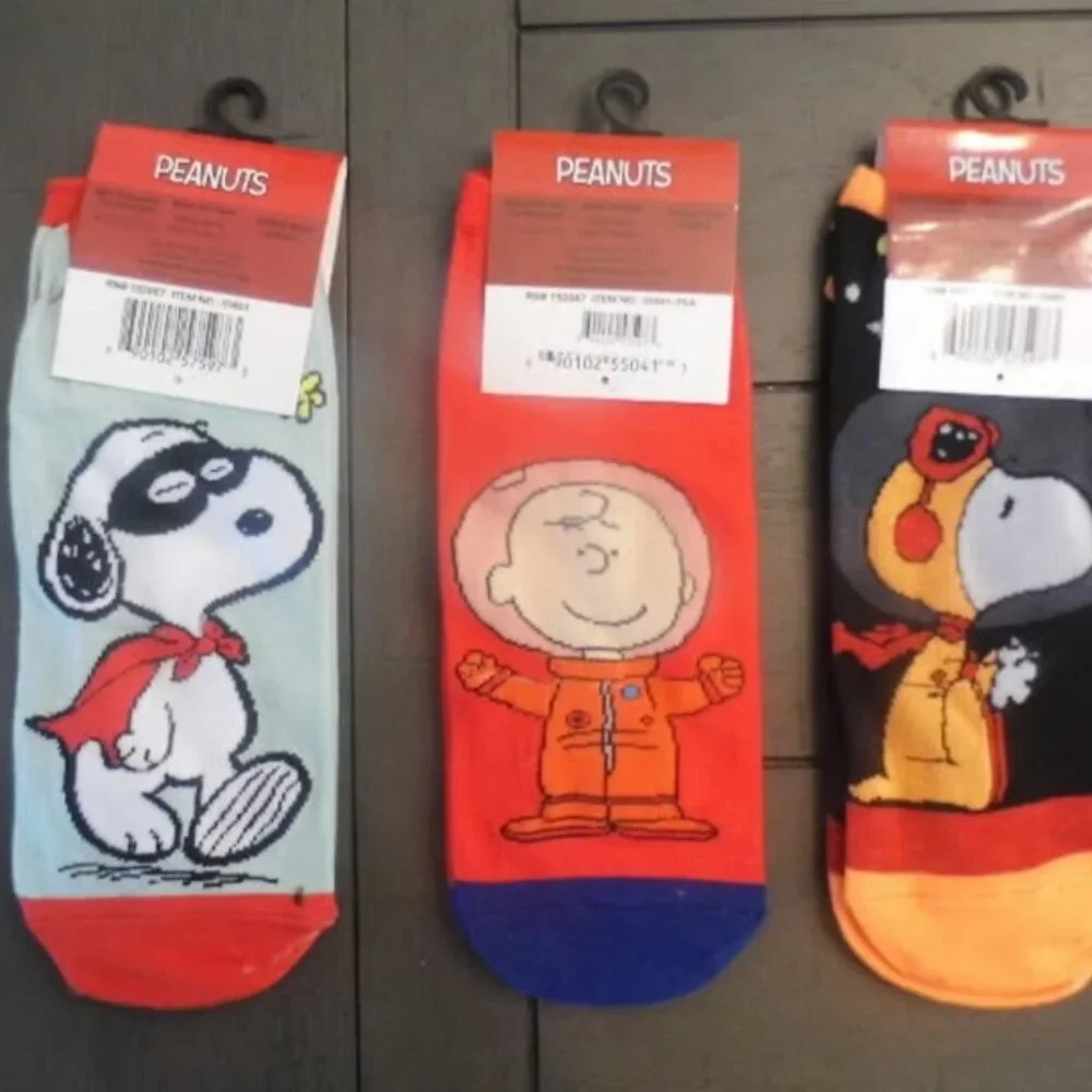 Peanuts Snoopy Ankle High Socks, 3 Pairs Size 9-11